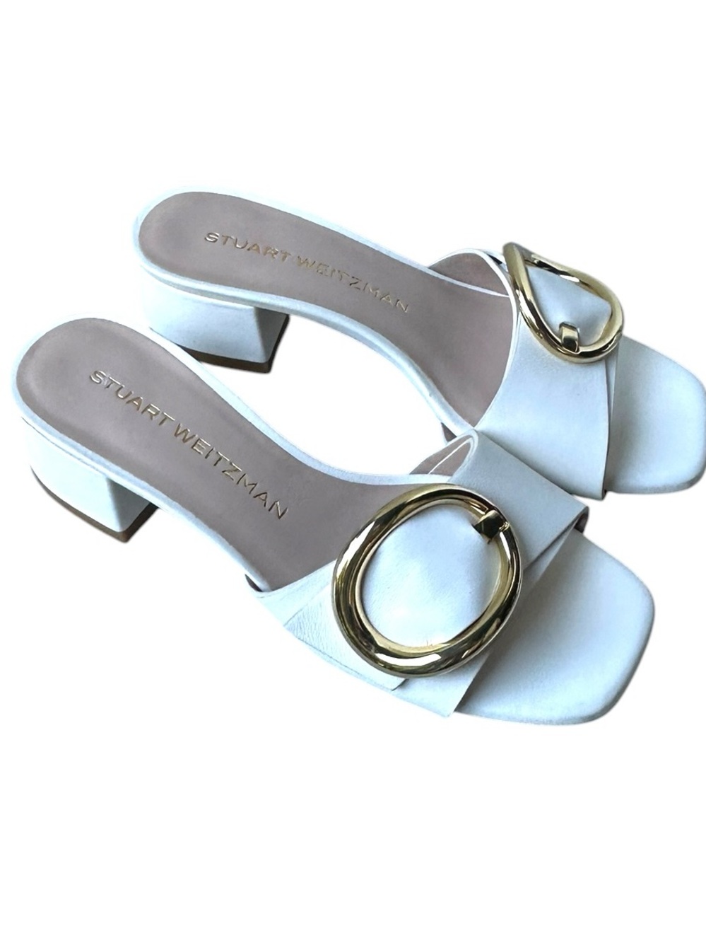 Stuart Weitzman Gold Buckle Mule Sandals
